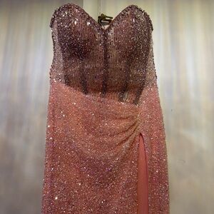 Portia and Scarlett Strapless Blush Sequin Evening Gown